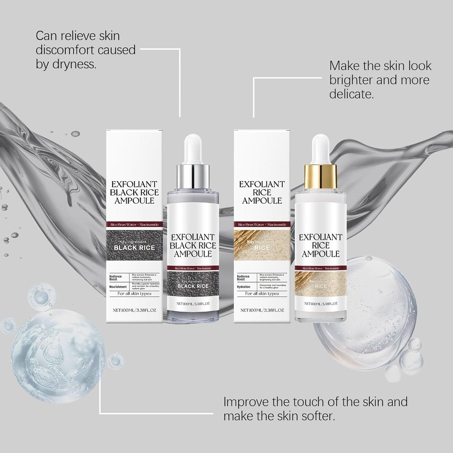 Peel Shot Glow Rice Exfoliating Face and Body Scrub with White and Black Rice - 100ml Exfoliator for All Skin Types, Targets Dead Skin Cells and Blackheads